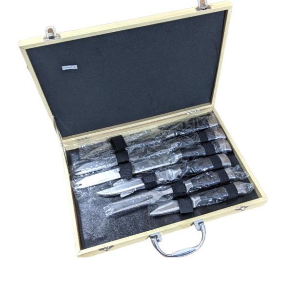 Gourmet Traditions Kitchen Knife Set with Carrying Case Black Handles - Picture 1 of 13